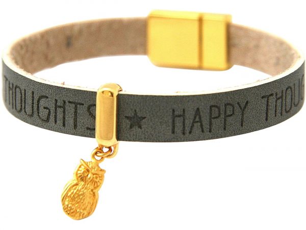 Gemshine - Damen - Armband - UHU - Vergoldet - WISHES - Anthrazit - Grau - Magnetverschluss
