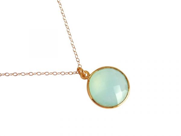 Gemshine - Damen - Halskette - 925 Silber - Vergoldet - Chalcedon - Grün - CANDY - 45 cm