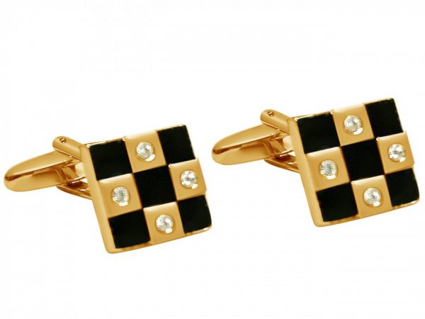Gemshine - Herren - Manschettenknöpfe - Vergoldet - Feueremaille - Schwarz - 1,4 cm